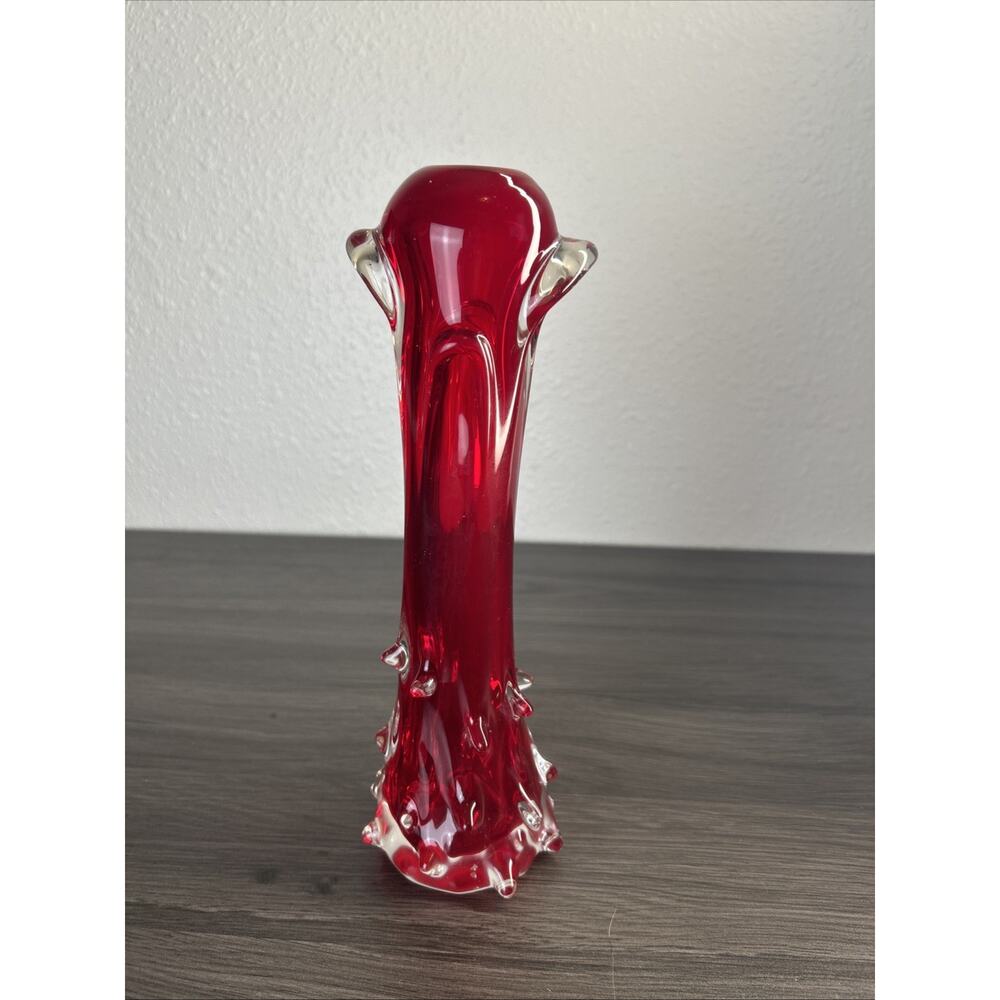 Vintage Czech Škrdlovice Red Art Glass Vase 11” MCM Jan Beranek Style Decor MCM